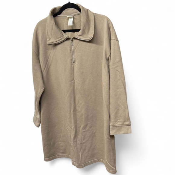 H&M oversized beige/tan quarter-zip pullover sweatshirt dress - Picture 2 of 6